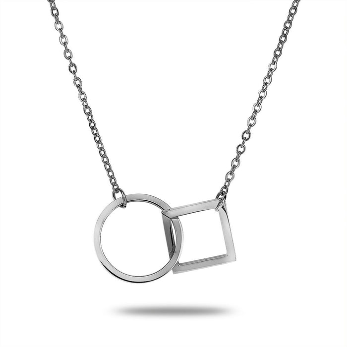 Stainless Steel Necklace, Circle And Square