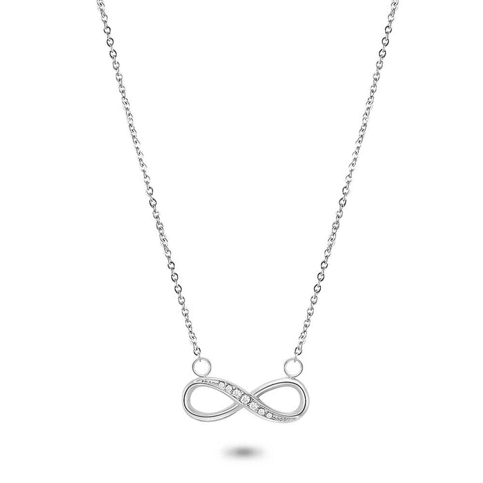 Stainless Steel Necklace, Infinity, White Crystals