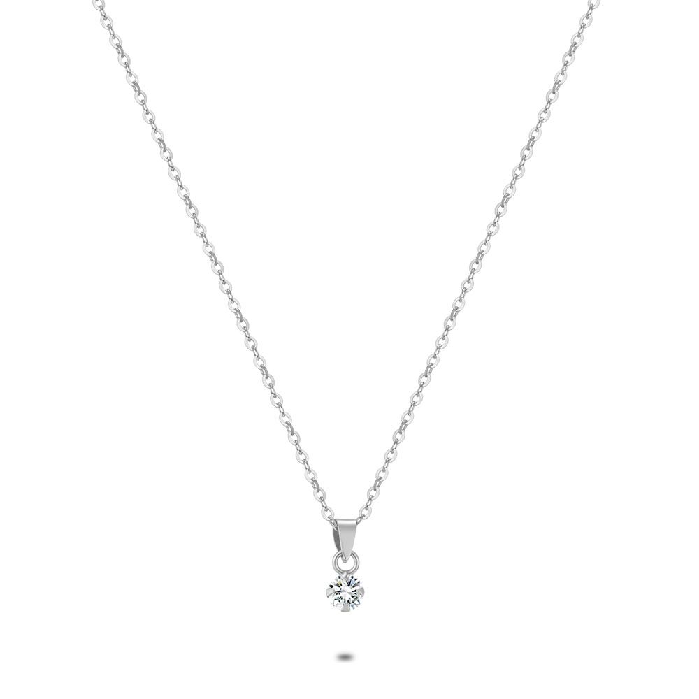 Silver Necklace, 3 Mm White Zirconia