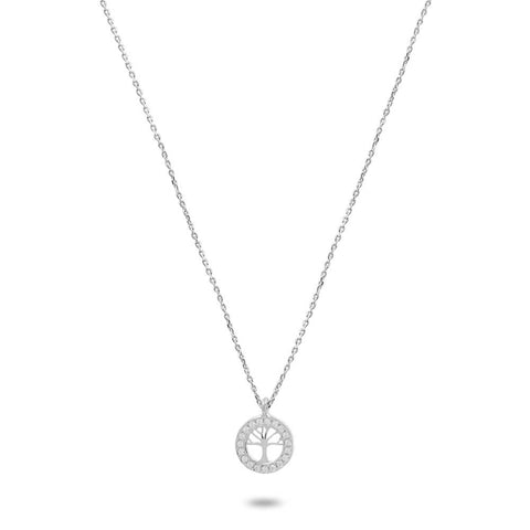 Silver Necklace, Tree Of Life With Zirconia