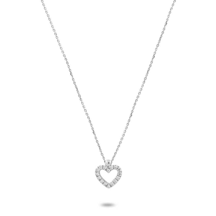 Silver Necklace, Open Heart With Zirconia
