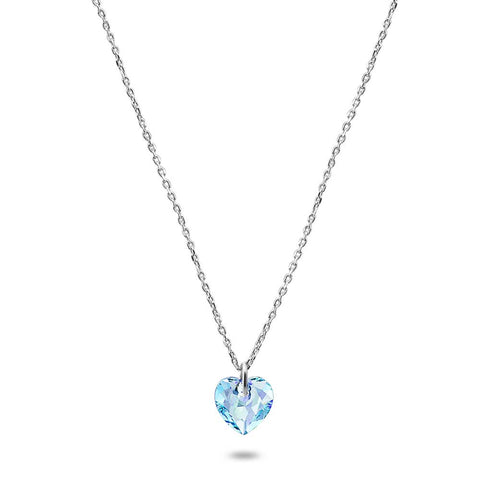 Silver Necklace, Light Blue Heart