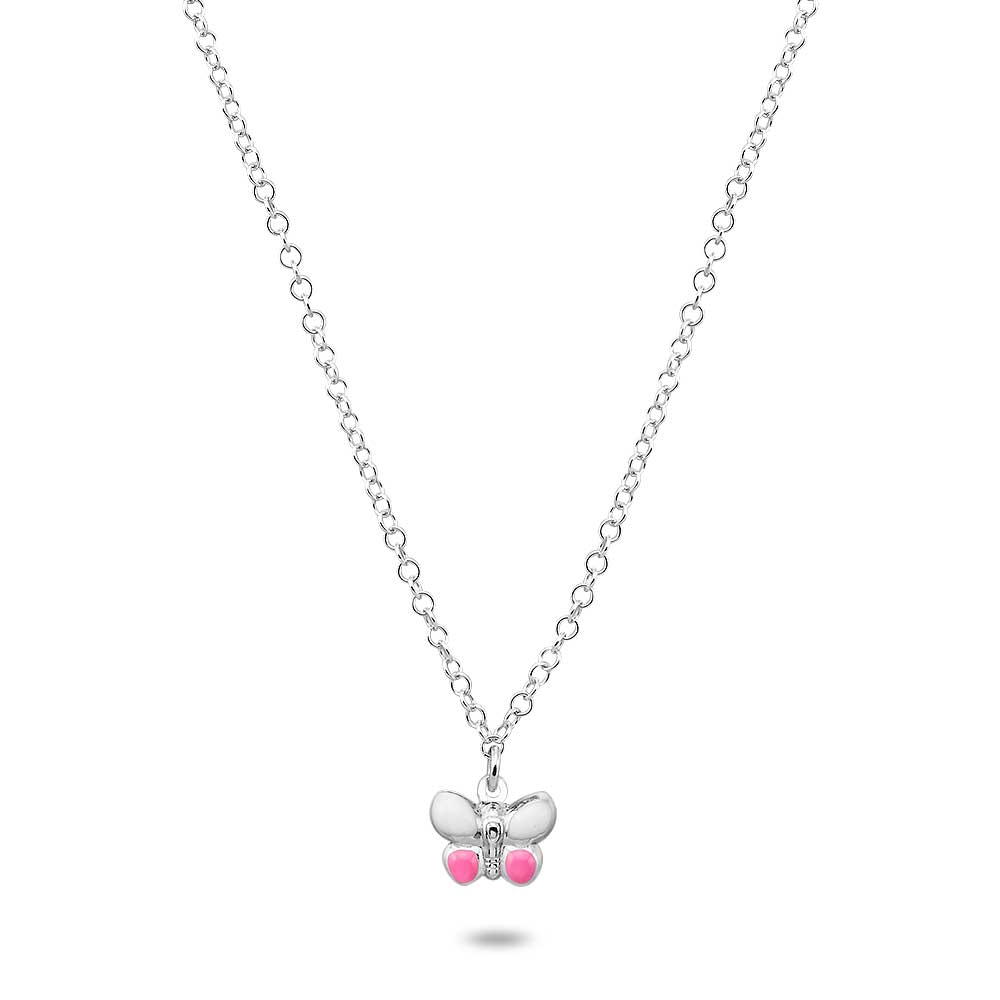 Silver Necklace, Small Pink Butterfly