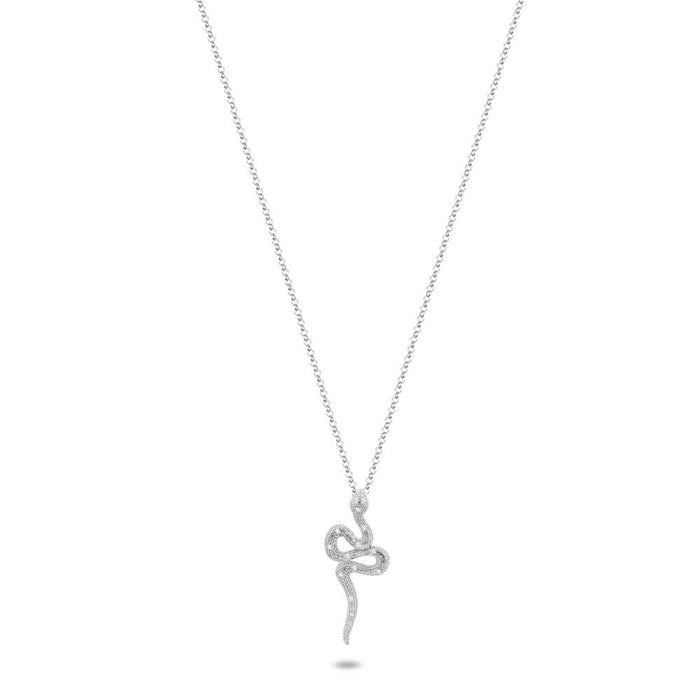 Silver Necklace, Snake, White Zirconia