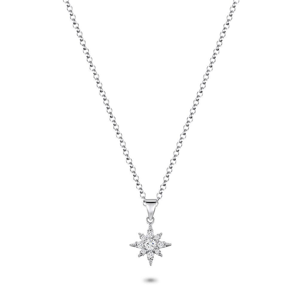 Silver Necklace, Star With Zirconia