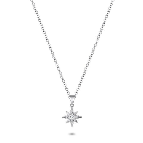 Silver Necklace, Star With Zirconia