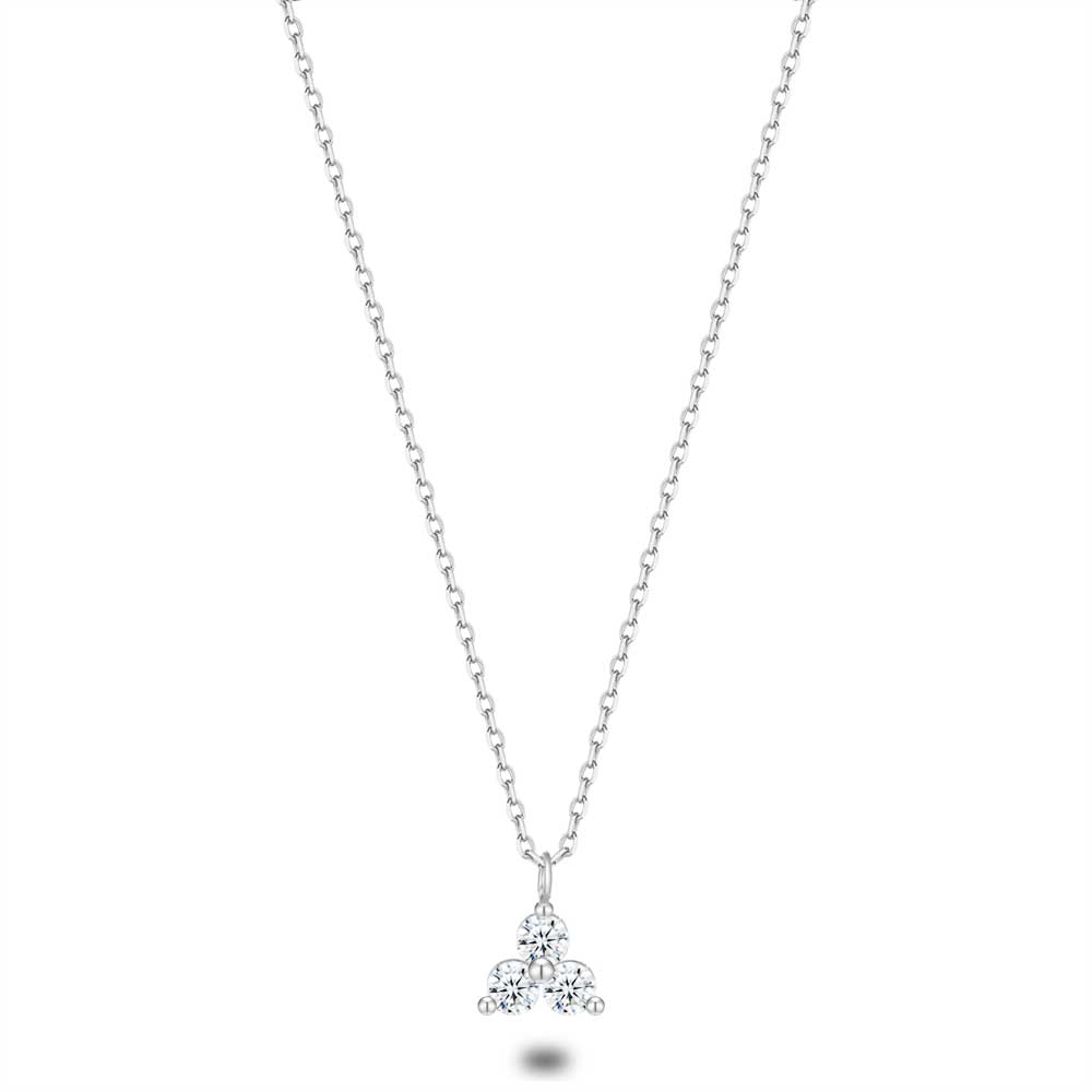 Silver Necklace, Trio Pendant, White Zirconia