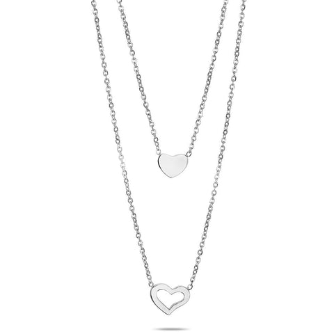 Stainless Steel Necklace, 2 Hearts