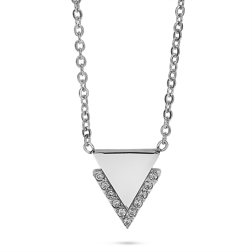 Stainless Steel Necklace, Triangle With Crystals