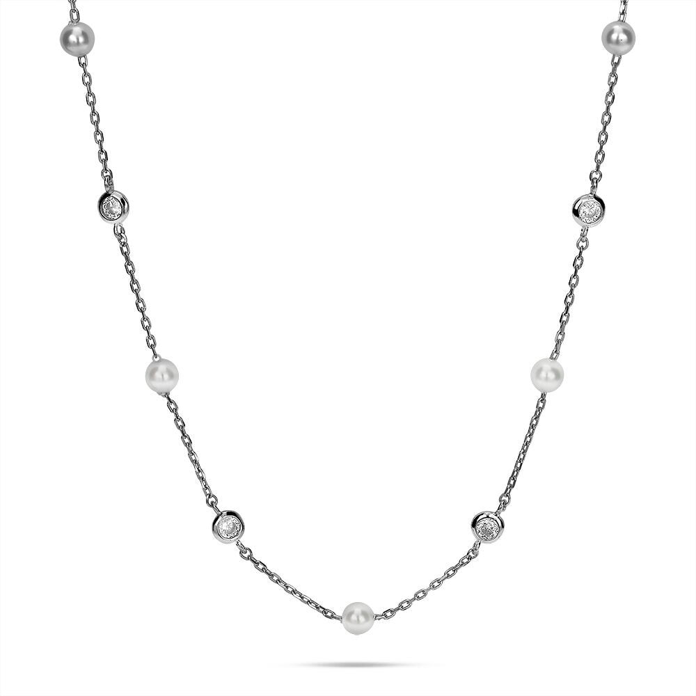 Silver Necklace, Pearls And Zirconia