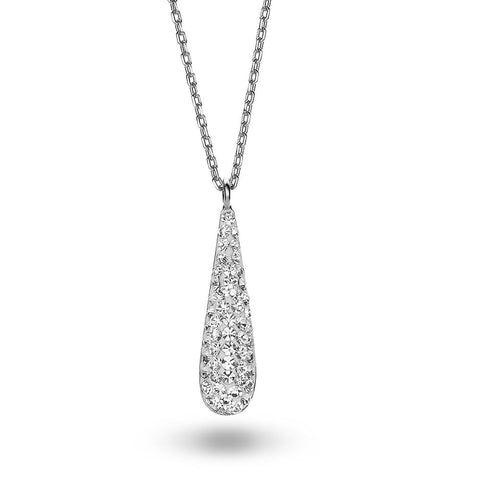 Silver Necklace, Drop With White Crystals