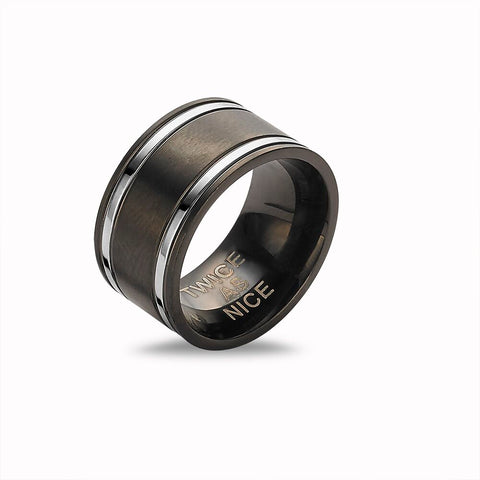 Wide Stainless Steel Ring, Mat Black, Shiny
