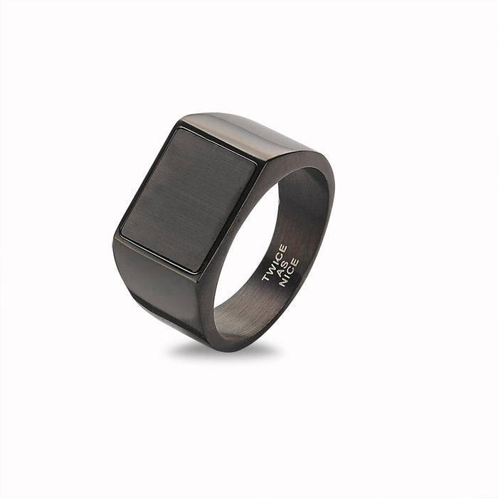 Stainless Steel Ring, Black, Mat, Rectangle