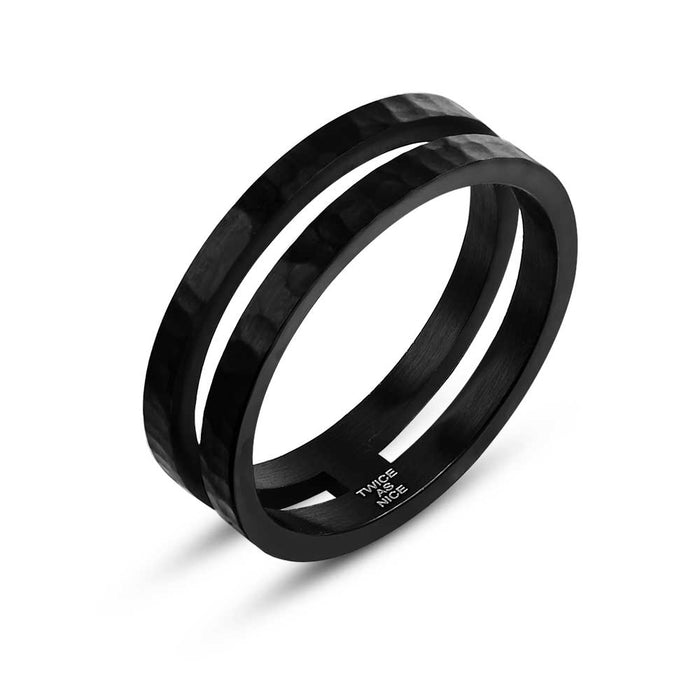 Stainless Steel Ring, Open Ring, Hammered, Black