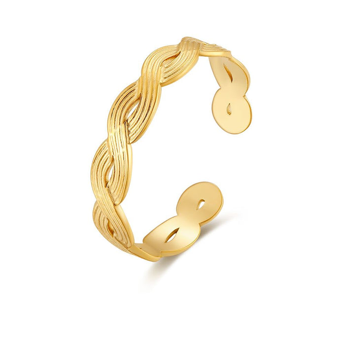 One Size Gold-Coloured Stainless Steel Ring, Braid, Open