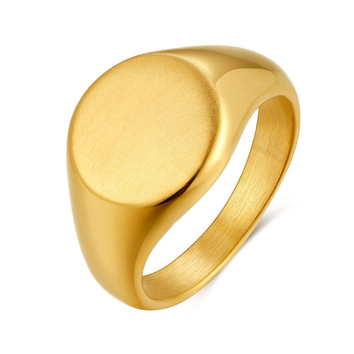 Gold-Coloured Stainless Steel Ring, Signet Ring, Mat