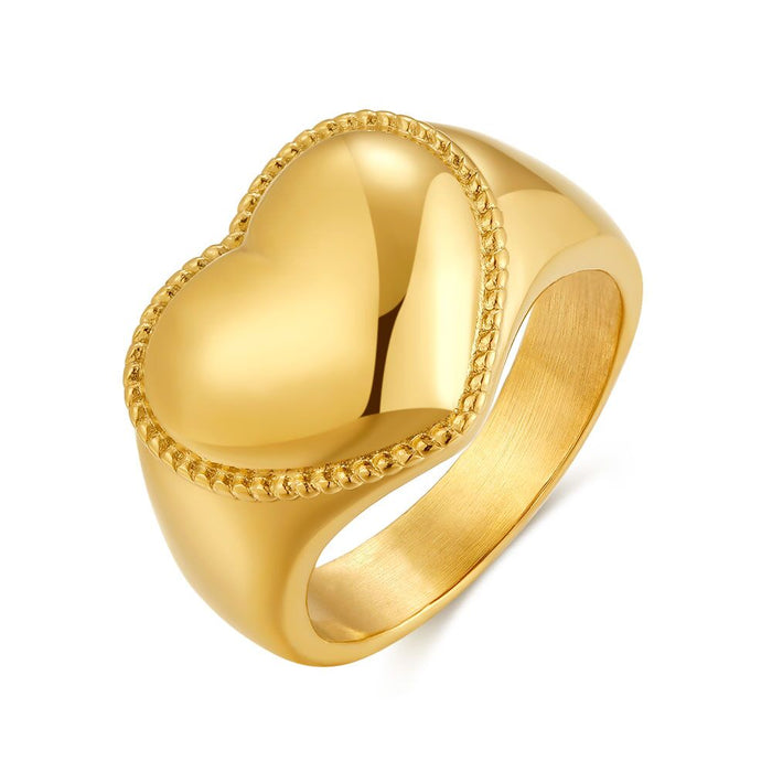 Gold-Coloured Stainless Steel Ring, Heart