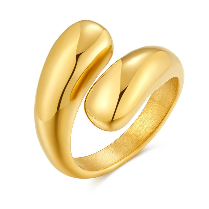 Gold-Coloured Stainless Steel Ring, Open Ring, 2 Drops