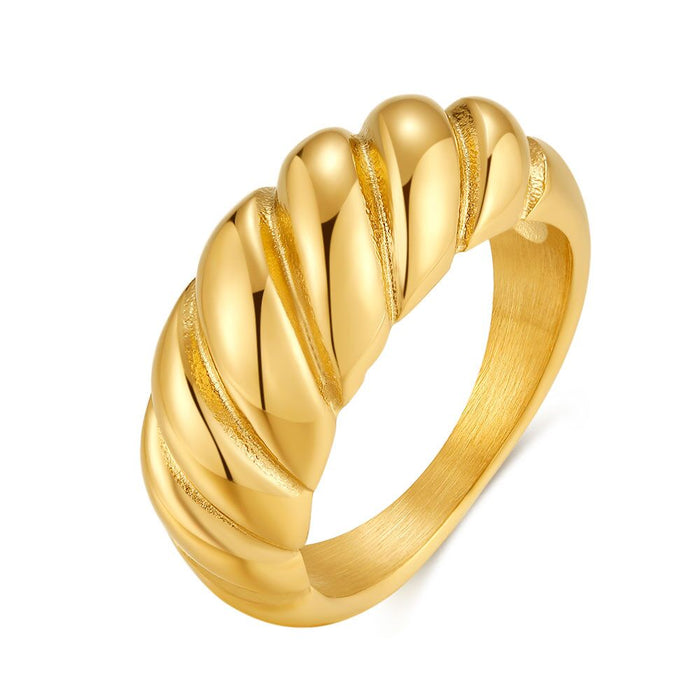 Gold-Coloured Stainless Steel Ring, Twisted