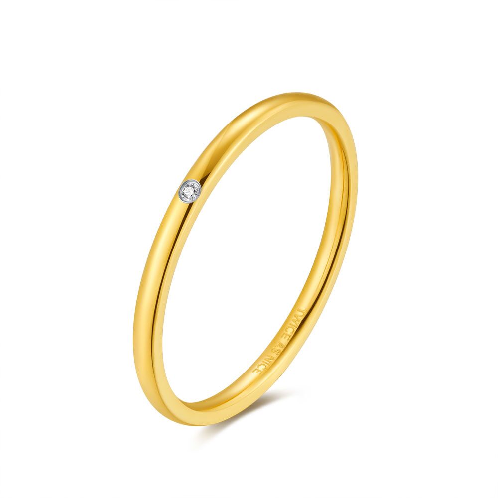 Gold-Coloured Stainless Steel Ring, 1 Mm, 1 Crystal