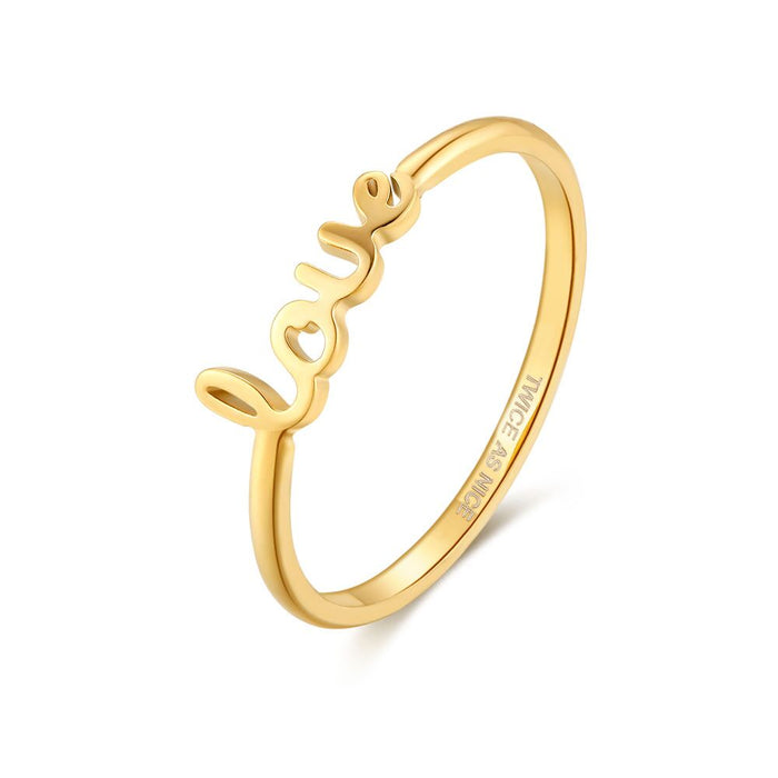 Gold-Coloured Stainless Steel Ring, Love