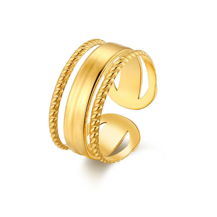 Gold-Coloured Stainless Steel Ring, 3 Rows