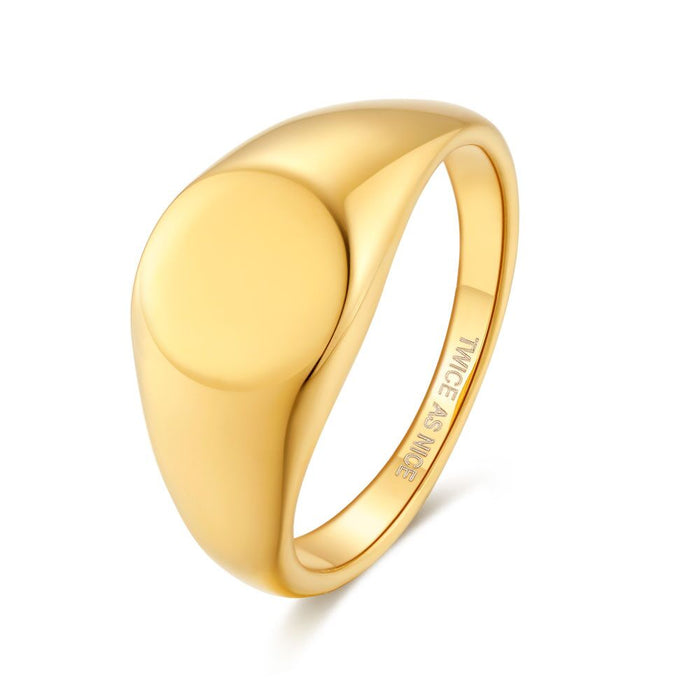 Gold-Coloured Stainless Steel Ring, Signet Ring