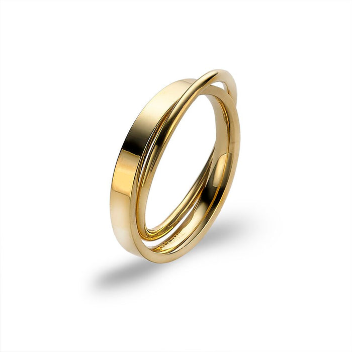 Gold-Coloured Stainless Steel Ring, Double Ring