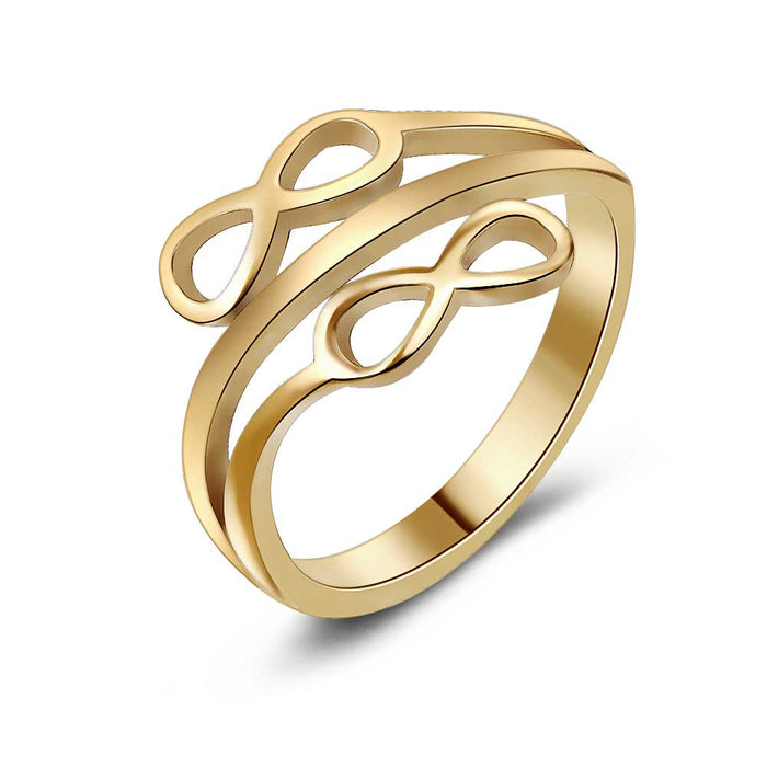 Gold-Coloured Stainless Steel Ring, 2 Infinities