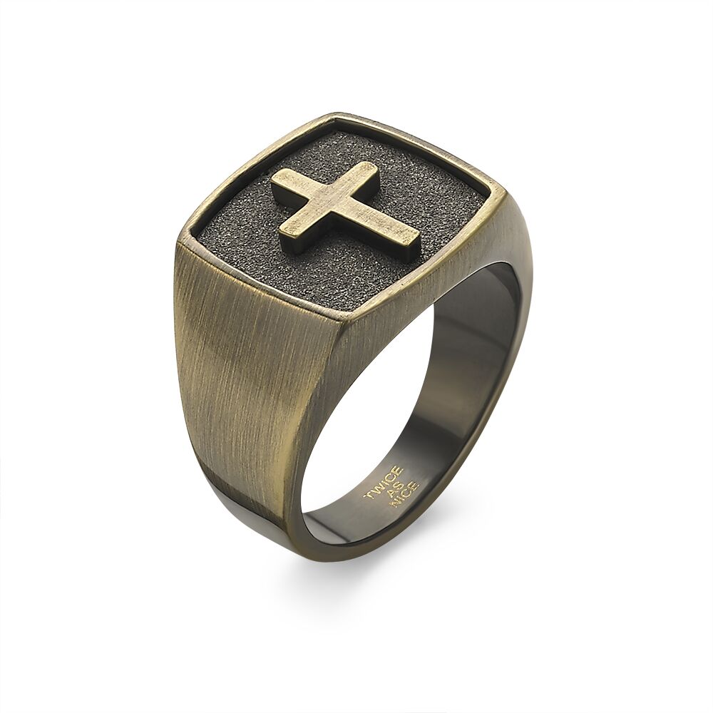 Copper-Coloured Stainless Steel Ring, Seal Ring With Cross