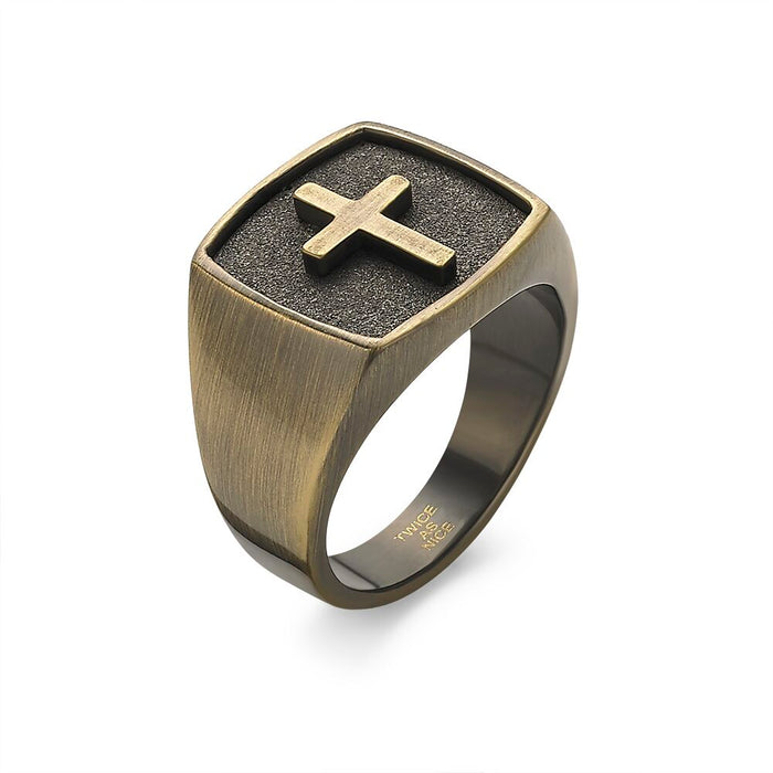 Copper-Coloured Stainless Steel Ring, Seal Ring With Cross