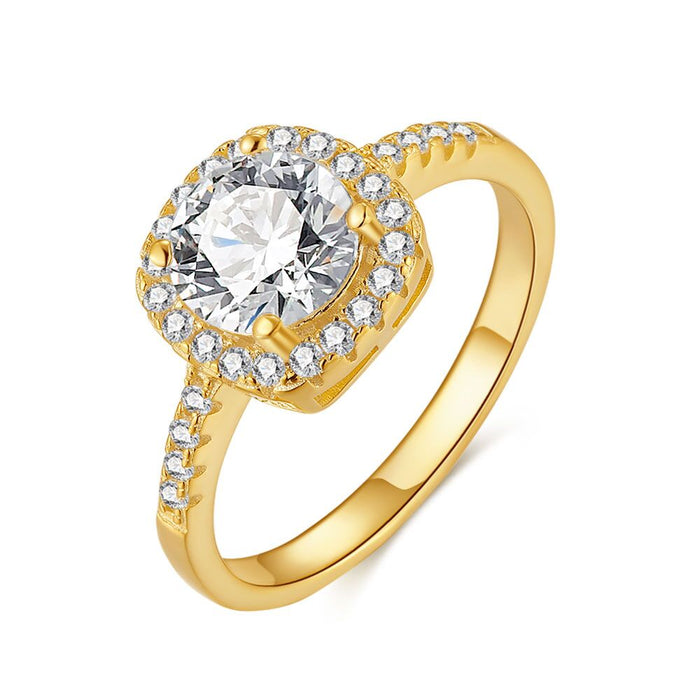 18Ct Gold Plated Silver Ring, Rounded Square Zirconia, Small Zirconia
