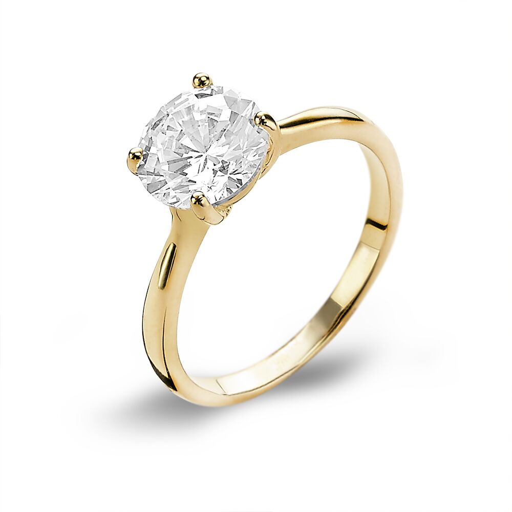 18Ct Gold Plated Silver Ring, Zirconia 8 Mm, Solitaire