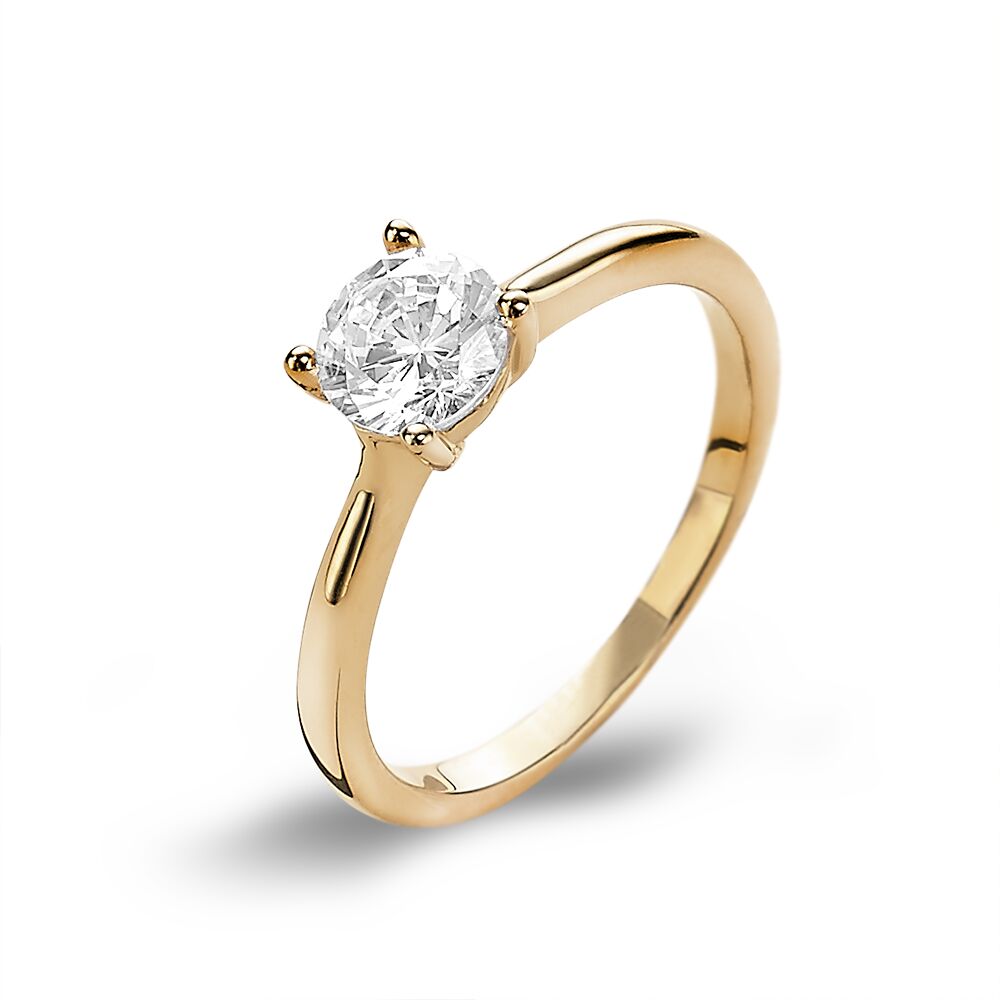 18Ct Gold Plated Silver Ring, 6 Mm Zirconia, Solitaire