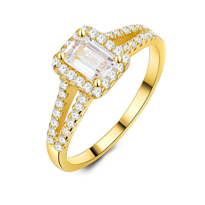 18Ct Gold Plated Silver Ring, Emerald Cut Zirconia, Small Zirconia