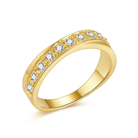 18Ct Gold Plated Silver Ring, Crossed, 11 Zirconia