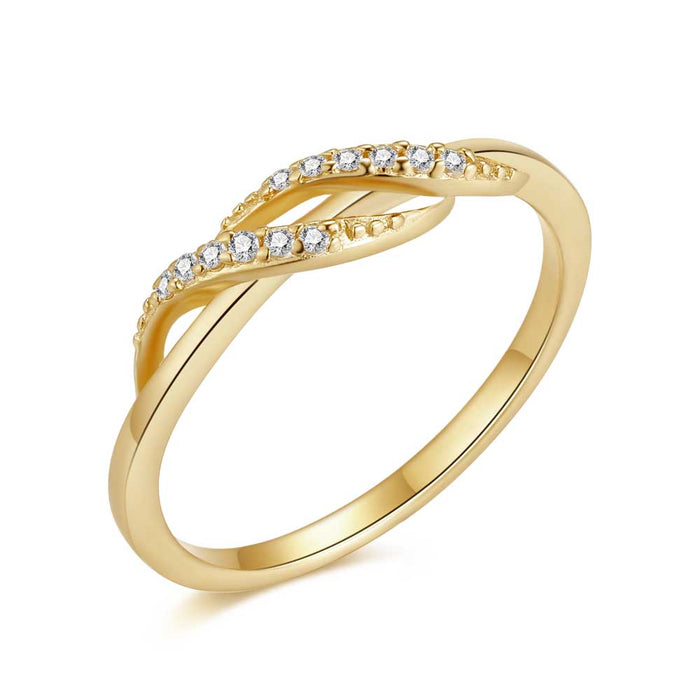 18Ct Gold Plated Silver Ring, 2 Small Waves, Zirconia