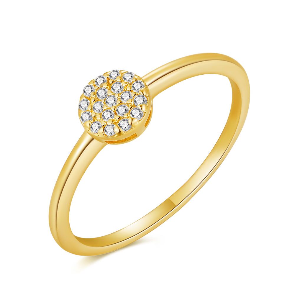 18Ct Gold Plated Silver Ring, Small Round With Zirconia
