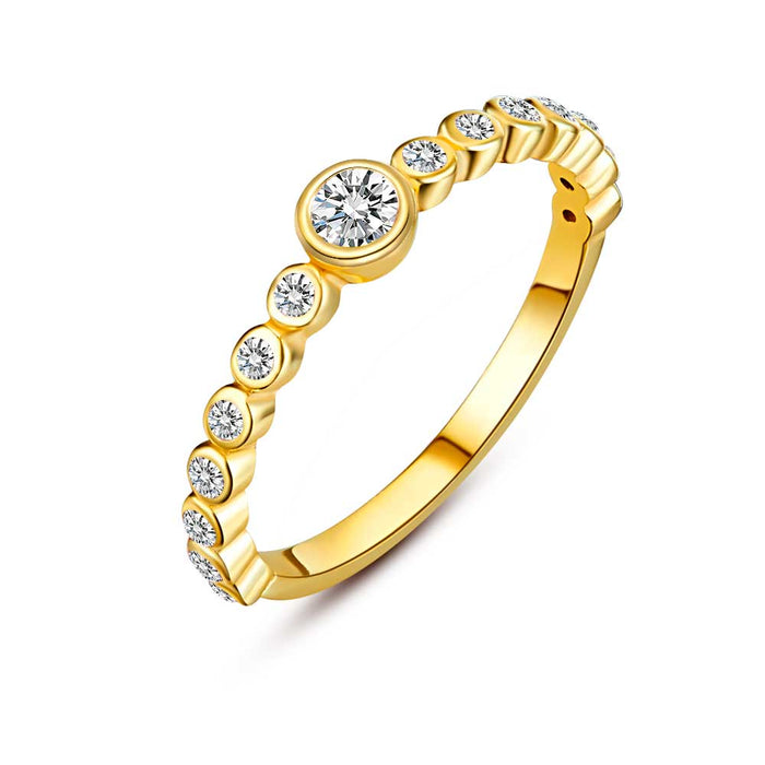 18Ct Gold Plated Silver Ring, Row Of White Zirconia With 1 Big Zirconia