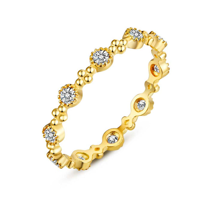 18Ct Gold Plated Silver Ring, White Zirconia, 4 Beads
