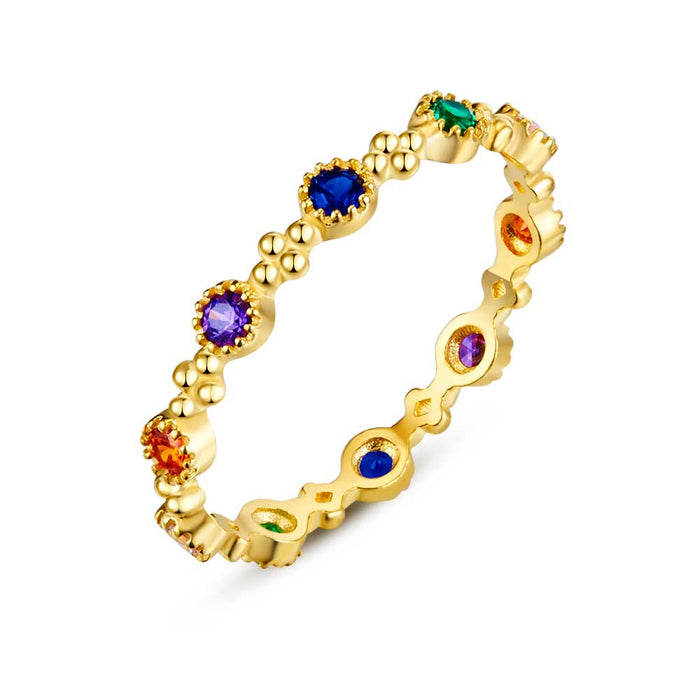 18Ct Gold Plated Silver Ring, Multicoloured Zirconia, 4 Beads