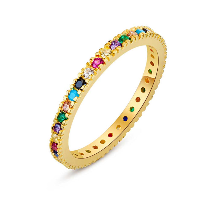 18Ct Gold Plated Silver Ring, Multicoloured Zirconia