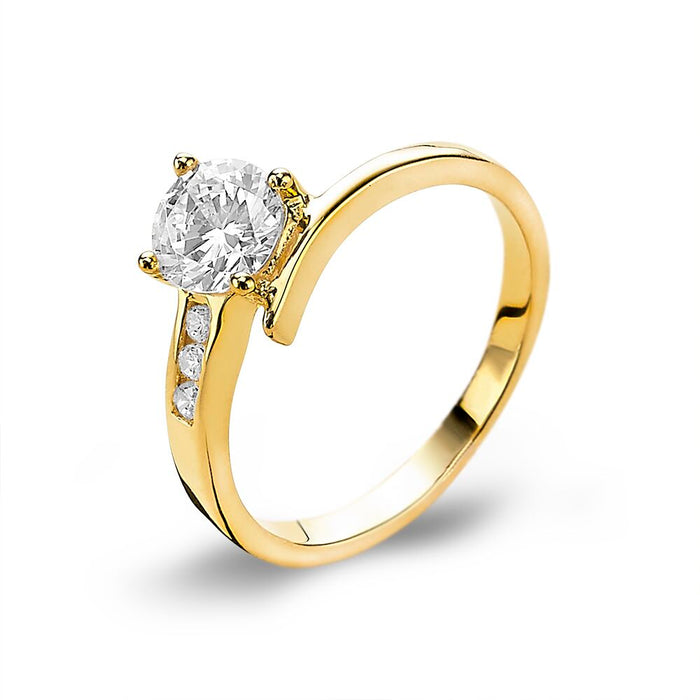 18Ct Gold Plated Silver Ring, Zirconia 6 Mm, 3 Small Zirconia