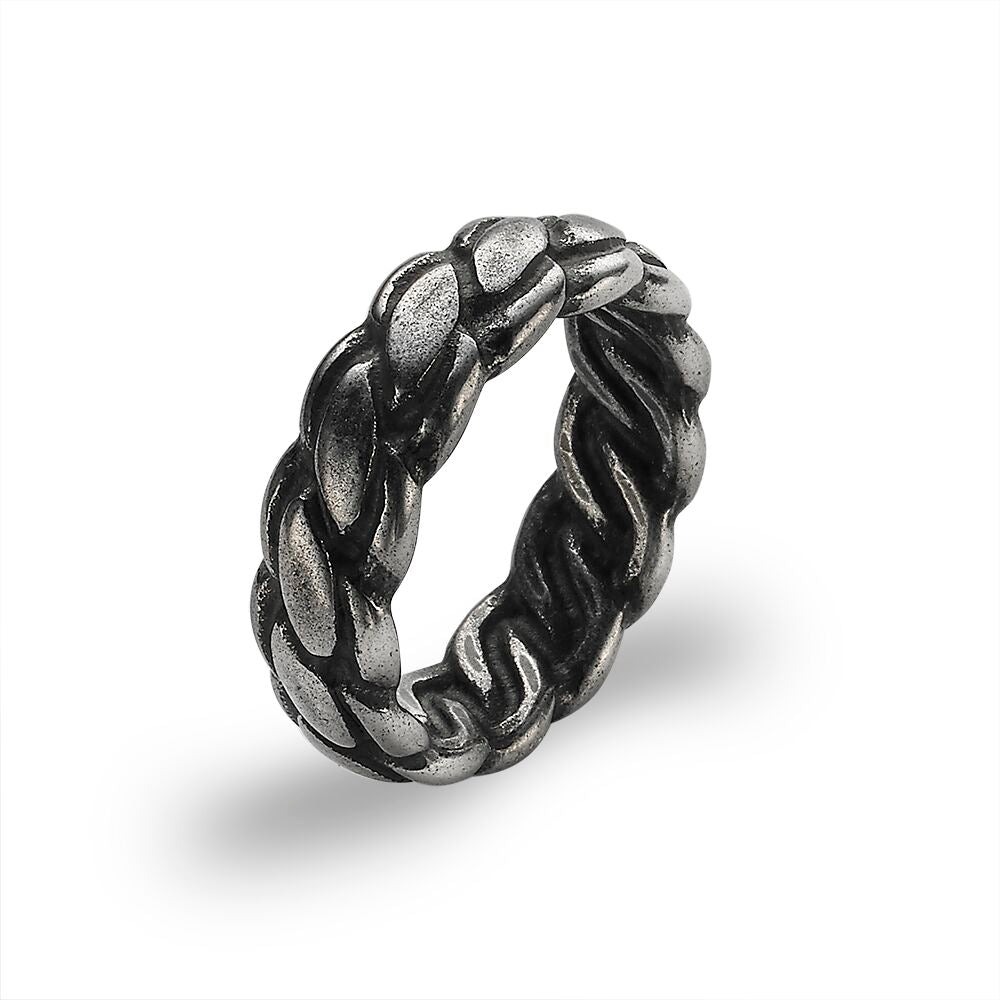 Stainless Steel Ring, Black Braid