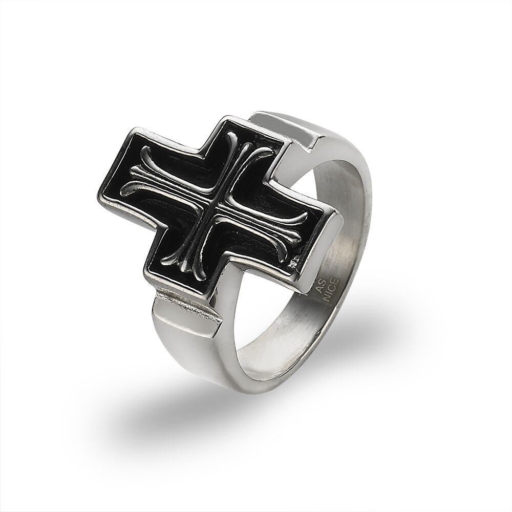 Stainless Steel Ring, Cross, Black