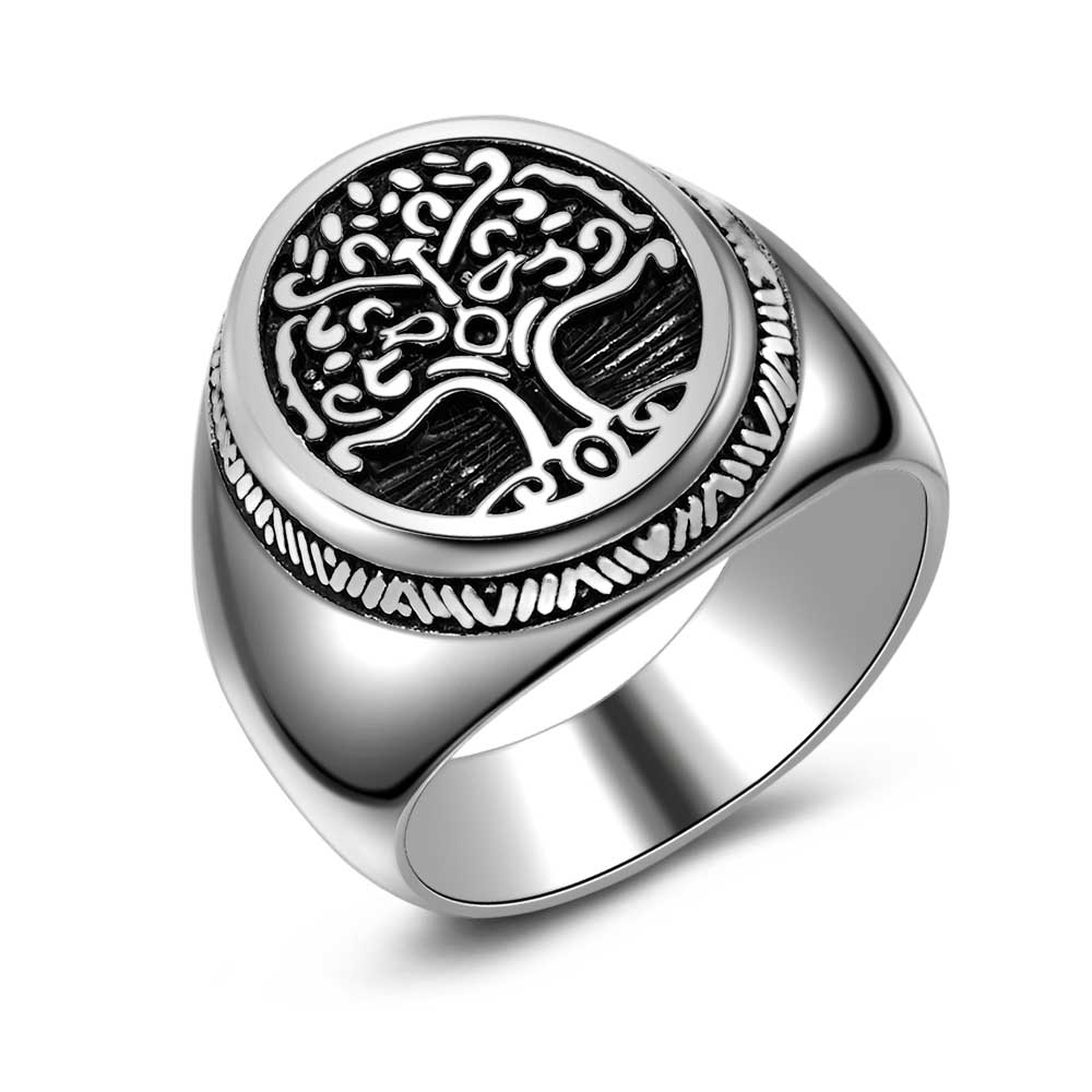 Stainless Steel Ring, Tree Of Life, Black