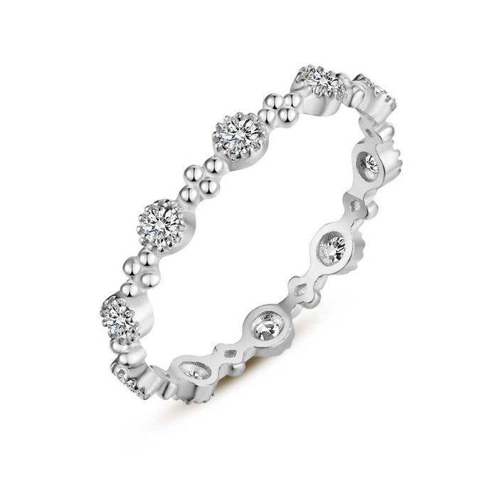 Silver Ring, White Zirconia, 4 Beads