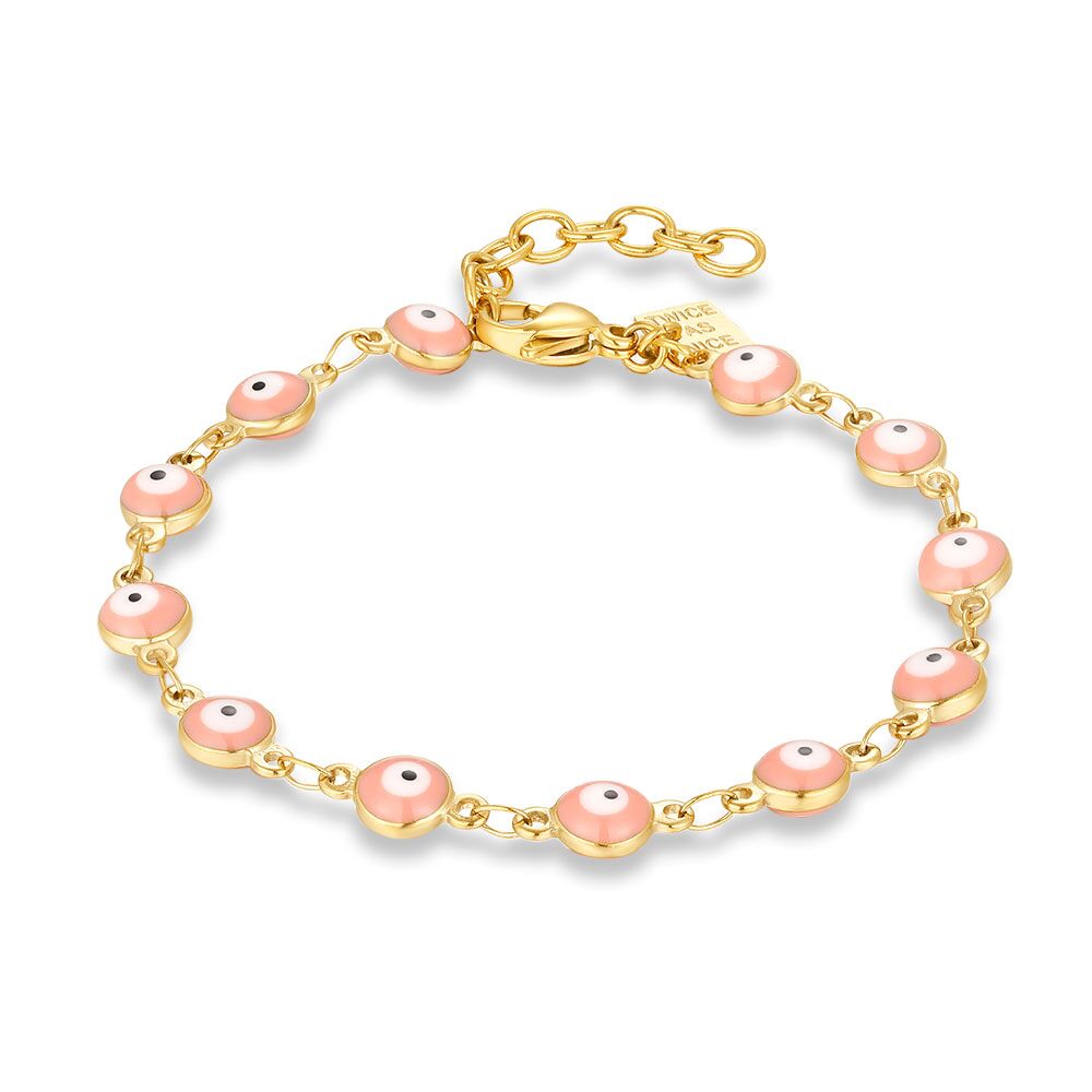 Gold Coloured Stainless Steel Bracelet, Pink Eyes