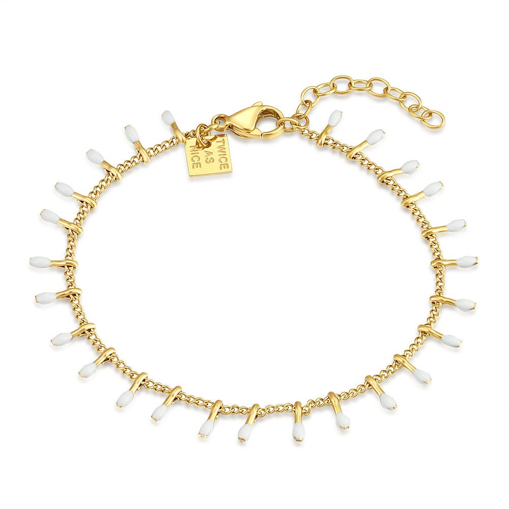 Gold Coloured Stainless Steel Bracelet, Small White Droplets