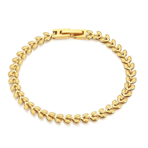 Gold Coloured Stainless Steel Bracelet, Leaves